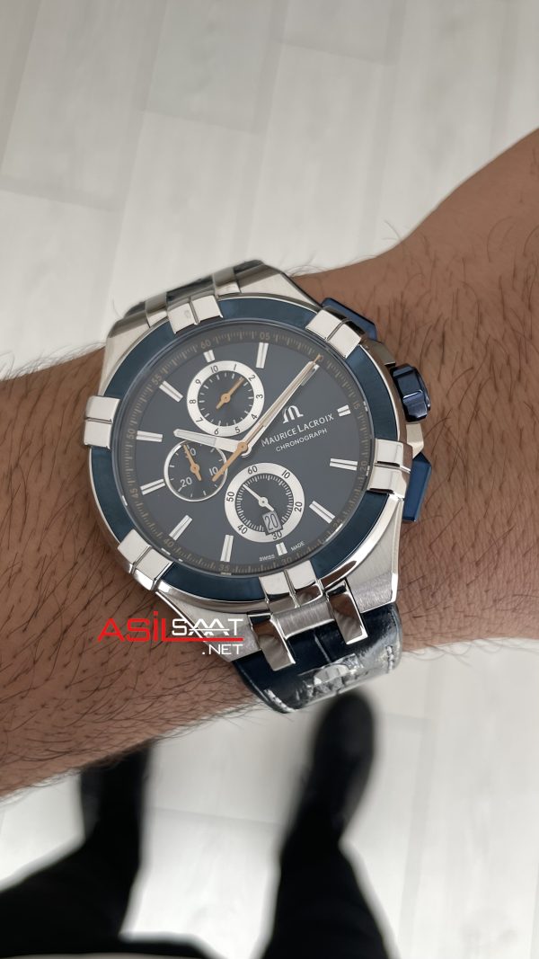 Maurice Lacroix Aikon Chronograph ML-AI1018SS001432 Mavi Kadran Swiss ETA Saat Maurice Lacroix Aikon Chronograph ML-AI1018SS001432 Mavi Kadran Swiss ETA Saat
