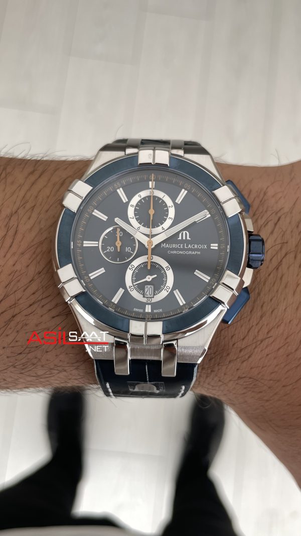Maurice Lacroix Aikon Chronograph ML-AI1018SS001432 Mavi Kadran Swiss ETA Saat Maurice Lacroix Aikon Chronograph ML-AI1018SS001432 Mavi Kadran Swiss ETA Saat