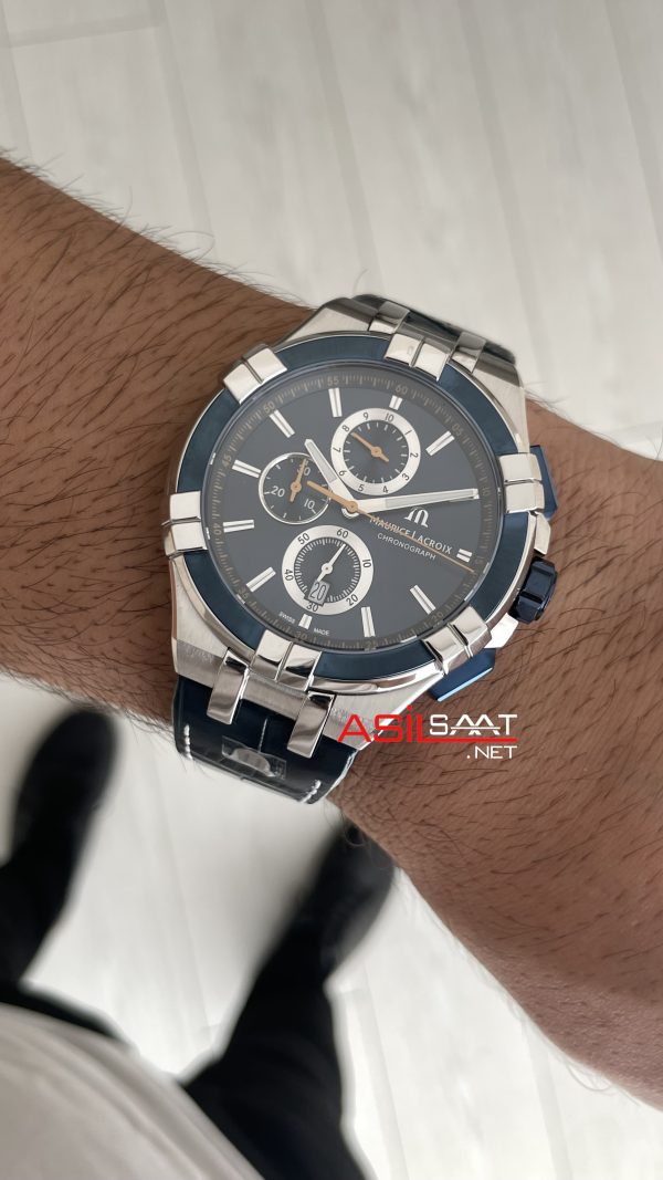 Maurice Lacroix Aikon Chronograph ML-AI1018SS001432 Mavi Kadran Swiss ETA Saat Maurice Lacroix Aikon Chronograph ML-AI1018SS001432 Mavi Kadran Swiss ETA Saat