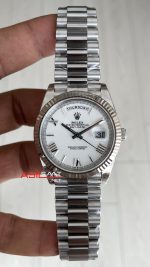 Rolex Day Date Beyaz Kadran 228239 White Roman Dial 40mm President DD3255 Tungsten VS Factory V2 High Weight Super Clone Swiss ETA Saat