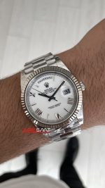Rolex Day Date Beyaz Kadran 228239 White Roman Dial 40mm President DD3255 Tungsten VS Factory V2 High Weight Super Clone Swiss ETA Saat