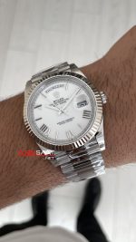 Rolex Day Date Beyaz Kadran 228239 White Roman Dial 40mm President DD3255 Tungsten VS Factory V2 High Weight Super Clone Swiss ETA Saat
