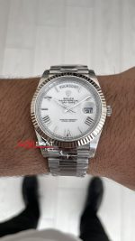 Rolex Day Date Beyaz Kadran 228239 White Roman Dial 40mm President DD3255 Tungsten VS Factory V2 High Weight Super Clone Swiss ETA Saat