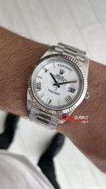Rolex Day Date Beyaz Kadran 228239 White Roman Dial 40mm President DD3255 Tungsten VS Factory V2 High Weight Super Clone Swiss ETA Saat