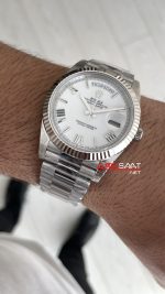 Rolex Day Date Beyaz Kadran 228239 White Roman Dial 40mm President DD3255 Tungsten VS Factory V2 High Weight Super Clone Swiss ETA Saat