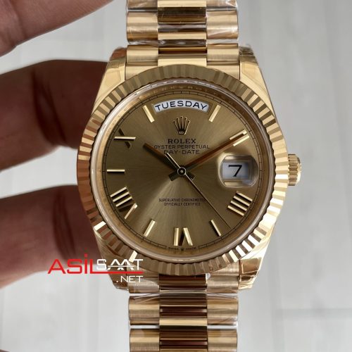 Rolex Day Date Champagne 228238 Romen Dial 40mm President DD3255 Gold Tungsten VS Factory V2 Super Clone Swiss ETA Saat