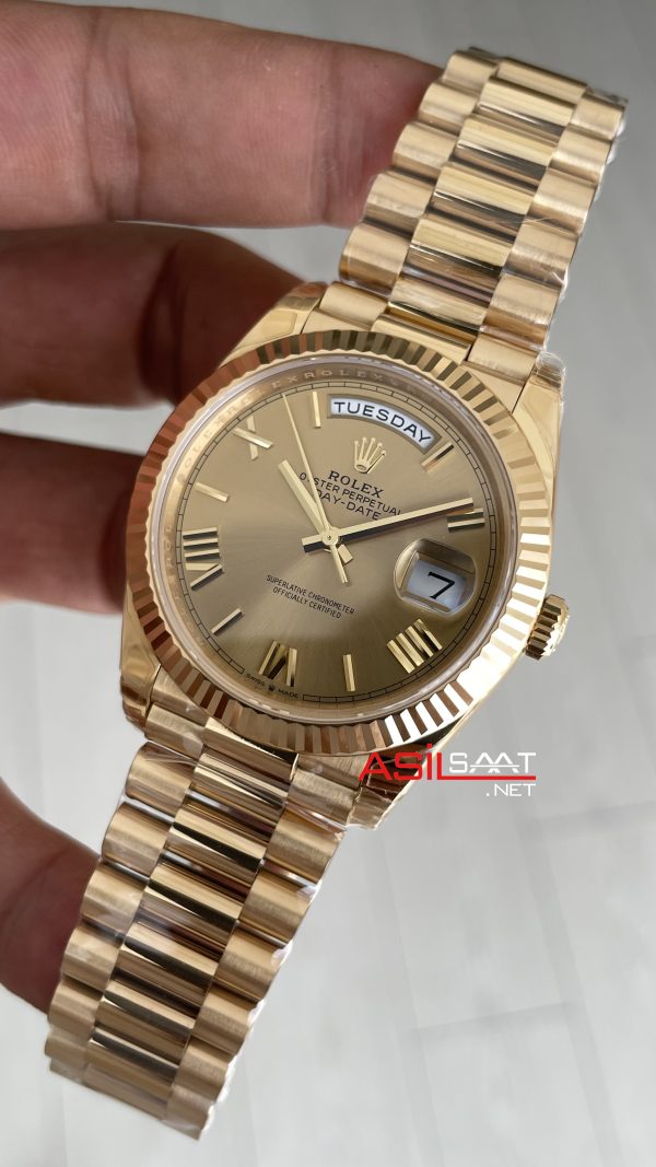Rolex Day Date Champagne 228238 Romen Dial 40mm President DD3255 Gold Tungsten VS Factory V2 Super Clone Swiss ETA Saat