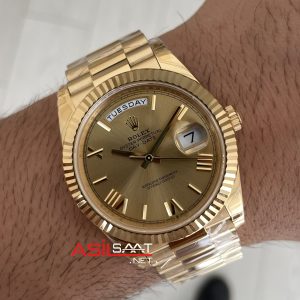 Rolex Day Date Champagne 228238 Romen Dial 40mm President DD3255 Gold Tungsten VS Factory V2 Super Clone Swiss ETA Saat