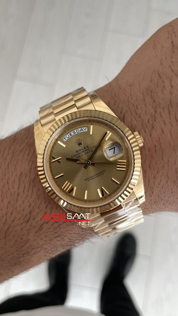 Rolex Day Date Champagne 228238 Romen Dial 40mm President DD3255 Gold Tungsten VS Factory V2 Super Clone Swiss ETA Saat