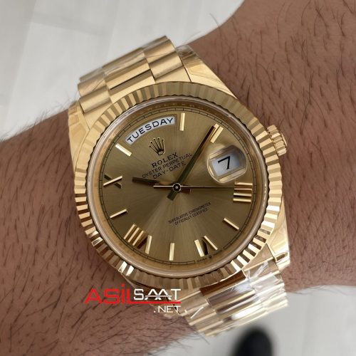 Rolex Day Date Champagne 228238 Romen Dial 40mm President DD3255 Gold Tungsten VS Factory V2 Super Clone Swiss ETA Saat