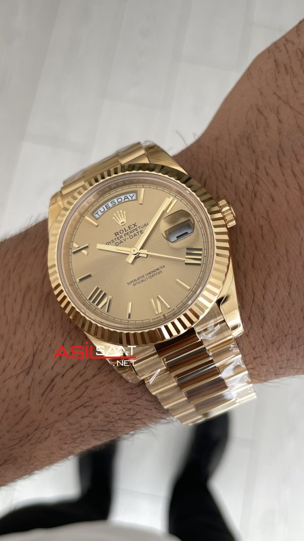 Rolex Day Date Champagne 228238 Romen Dial 40mm President DD3255 Gold Tungsten VS Factory V2 Super Clone Swiss ETA Saat