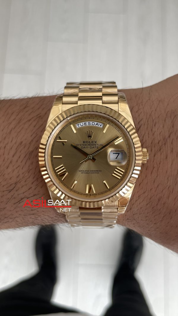 Rolex Day Date Champagne 228238 Romen Dial 40mm President DD3255 Gold Tungsten VS Factory V2 Super Clone Swiss ETA Saat