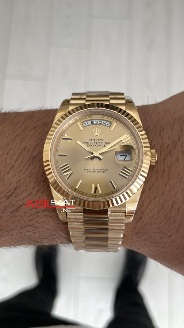 Rolex Day Date Champagne 228238 Romen Dial 40mm President DD3255 Gold Tungsten VS Factory V2 Super Clone Swiss ETA Saat