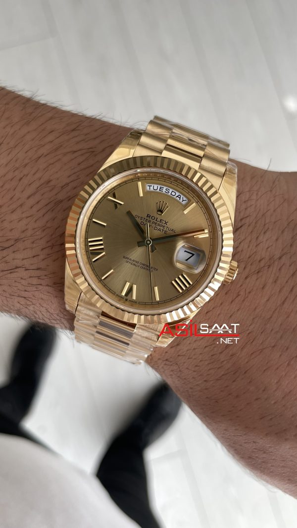Rolex Day Date Champagne 228238 Romen Dial 40mm President DD3255 Gold Tungsten VS Factory V2 Super Clone Swiss ETA Saat