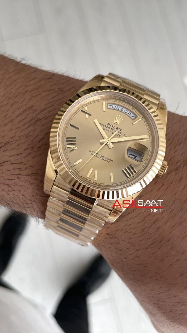 Rolex Day Date Champagne 228238 Romen Dial 40mm President DD3255 Gold Tungsten VS Factory V2 Super Clone Swiss ETA Saat