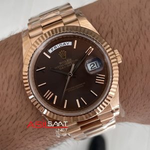 Rolex Day Date Chocolate 228235 Romen Dial 40mm President DD3255 Everose Gold Tungsten VS Factory V2 Super Clone Swiss ETA Saat