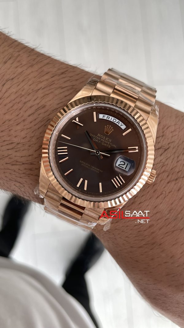 Rolex Day Date Chocolate 228235 Romen Dial 40mm President DD3255 Everose Gold Tungsten VS Factory V2 Super Clone Swiss ETA Saat