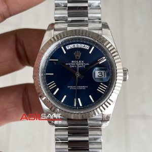 Rolex Day Date Mavi 228239 Blue Roman Dial 40mm President DD3255 Tungsten VS Factory V2 High Weight 183gr Super Clone Swiss ETA Saat