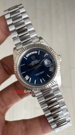 Rolex Day Date Mavi 228239 Blue Roman Dial 40mm President DD3255 Tungsten VS Factory V2 High Weight 183gr Super Clone Swiss ETA Saat