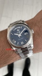 Rolex Day Date Mavi 228239 Blue Roman Dial 40mm President DD3255 Tungsten VS Factory V2 High Weight 183gr Super Clone Swiss ETA Saat