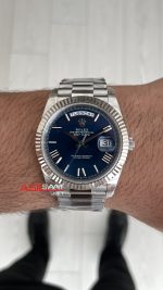 Rolex Day Date Mavi 228239 Blue Roman Dial 40mm President DD3255 Tungsten VS Factory V2 High Weight 183gr Super Clone Swiss ETA Saat