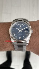 Rolex Day Date Mavi 228239 Blue Roman Dial 40mm President DD3255 Tungsten VS Factory V2 High Weight 183gr Super Clone Swiss ETA Saat