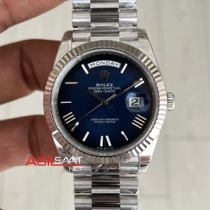 Rolex Day Date Ombre Blue 228239 Gölgeli Mavi Kadran 40mm President DD3255 Tungsten VS Factory V2 High Weight 183gr Super Clone Swiss ETA Saat