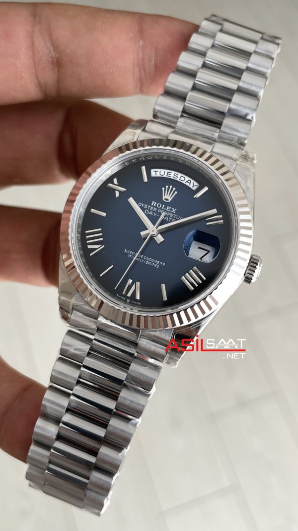 Rolex Day Date Ombre Blue 228239 Gölgeli Mavi Kadran 40mm President DD3255 Tungsten VS Factory V2 High Weight 183gr Super Clone Swiss ETA Saat