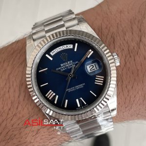 Rolex Day Date Ombre Blue 228239 Gölgeli Mavi Kadran 40mm President DD3255 Tungsten VS Factory V2 High Weight 183gr Super Clone Swiss ETA Saat