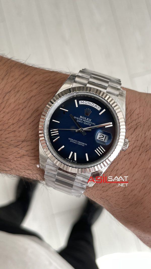 Rolex Day Date Ombre Blue 228239 Gölgeli Mavi Kadran 40mm President DD3255 Tungsten VS Factory V2 High Weight 183gr Super Clone Swiss ETA Saat
