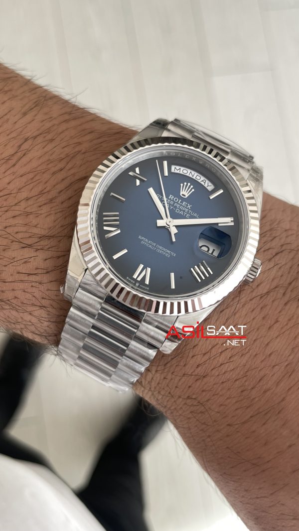 Rolex Day Date Ombre Blue 228239 Gölgeli Mavi Kadran 40mm President DD3255 Tungsten VS Factory V2 High Weight 183gr Super Clone Swiss ETA Saat