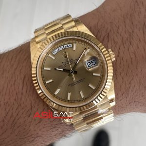 Rolex Day Date Şampanya 228238 Champagne Dial 40mm President Gold DD3255 Tungsten VS Factory V2 Super Clone Swiss ETA Saat