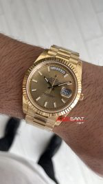 Rolex Day Date Şampanya 228238 Champagne Dial 40mm President Gold DD3255 Tungsten VS Factory V2 Super Clone Swiss ETA Saat