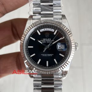 Rolex Day Date Siyah Kadran 228239 Bright Black Dial 40mm President DD3255 Tungsten VS Factory V2 High 183gr Weight Super Clone Swiss ETA Saat