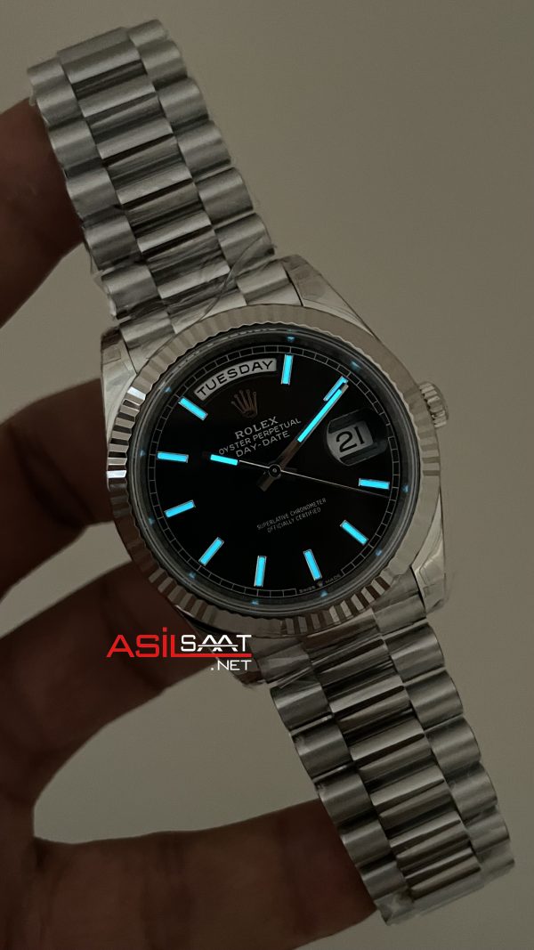 Rolex Day Date Siyah Kadran 228239 Bright Black Dial 40mm President DD3255 Tungsten VS Factory V2 High 183gr Weight Super Clone Swiss ETA Saat