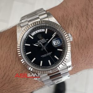 Rolex Day Date Siyah Kadran 228239 Bright Black Dial 40mm President DD3255 Tungsten VS Factory V2 High 183gr Weight Super Clone Swiss ETA Saat