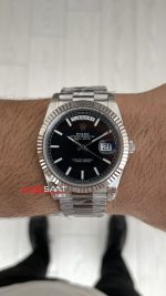 Rolex Day Date Siyah Kadran 228239 Bright Black Dial 40mm President DD3255 Tungsten VS Factory V2 High 183gr Weight Super Clone Swiss ETA Saat