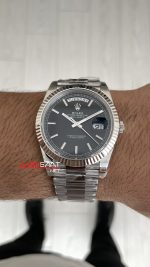 Rolex Day Date Siyah Kadran 228239 Bright Black Dial 40mm President DD3255 Tungsten VS Factory V2 High 183gr Weight Super Clone Swiss ETA Saat