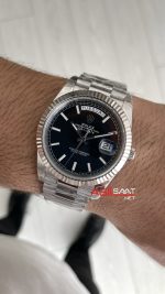 Rolex Day Date Siyah Kadran 228239 Bright Black Dial 40mm President DD3255 Tungsten VS Factory V2 High 183gr Weight Super Clone Swiss ETA Saat