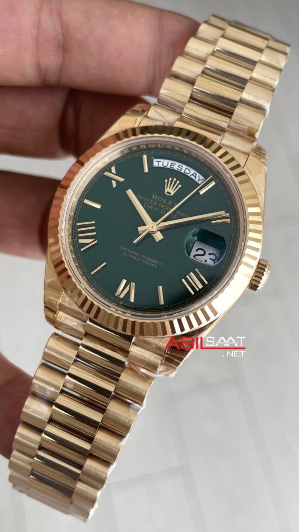 Rolex Day Date Yeşil 228238 Green Dial 40mm President DD3255 Gold Tungsten VS Factory V2 Super Clone Swiss ETA Saat