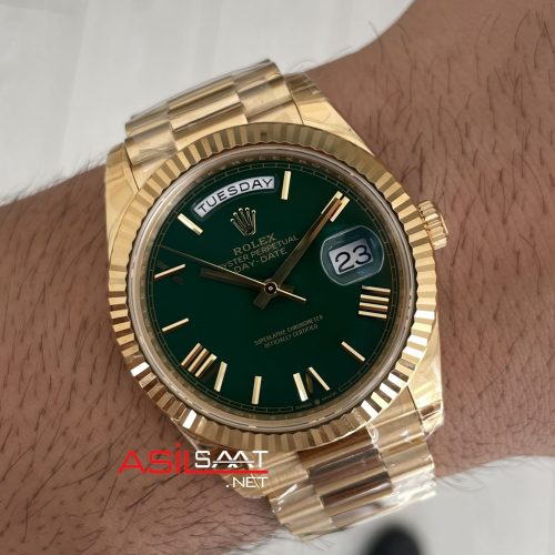 Rolex Day Date Yeşil 228238 Green Dial 40mm President DD3255 Gold Tungsten VS Factory V2 Super Clone Swiss ETA Saat
