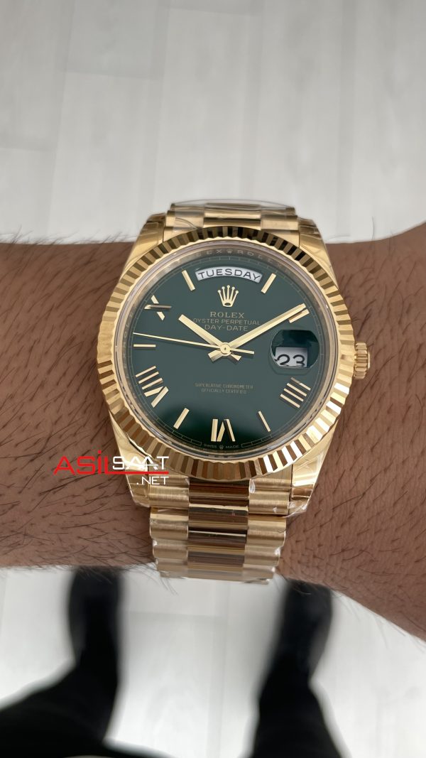 Rolex Day Date Yeşil 228238 Green Dial 40mm President DD3255 Gold Tungsten VS Factory V2 Super Clone Swiss ETA Saat