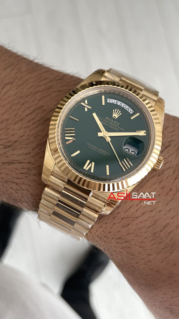 Rolex Day Date Yeşil 228238 Green Dial 40mm President DD3255 Gold Tungsten VS Factory V2 Super Clone Swiss ETA Saat