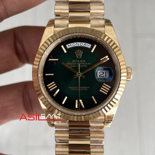 Rolex Day Date Yeşil 228238 Ombre Green Dial 40mm President DD3255 Gold Tungsten VS Factory V2 Super Clone Swiss ETA Saat