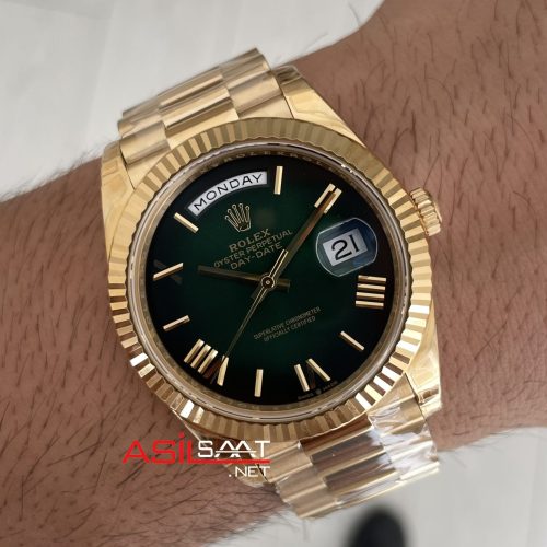 Rolex Day Date Yeşil 228238 Ombre Green Dial 40mm President DD3255 Gold Tungsten VS Factory V2 Super Clone Swiss ETA Saat