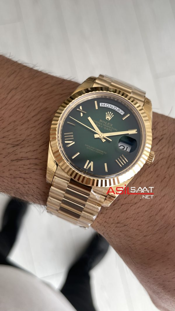 Rolex Day Date Yeşil 228238 Ombre Green Dial 40mm President DD3255 Gold Tungsten VS Factory V2 Super Clone Swiss ETA Saat
