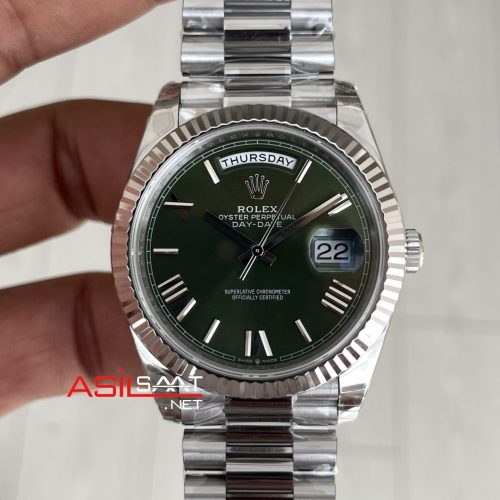 Rolex Day Date Yeşil 228239 Olive Green Dial 40mm President DD3255 Tungsten VS Factory V2 High Weight 183gr Super Clone Swiss ETA Saat