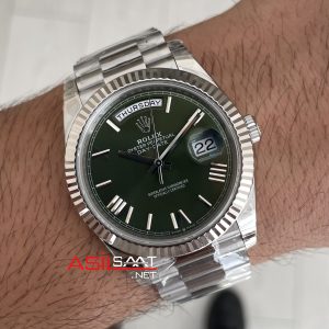 Rolex Day Date Yeşil 228239 Olive Green Dial 40mm President DD3255 Tungsten VS Factory V2 High Weight 183gr Super Clone Swiss ETA Saat