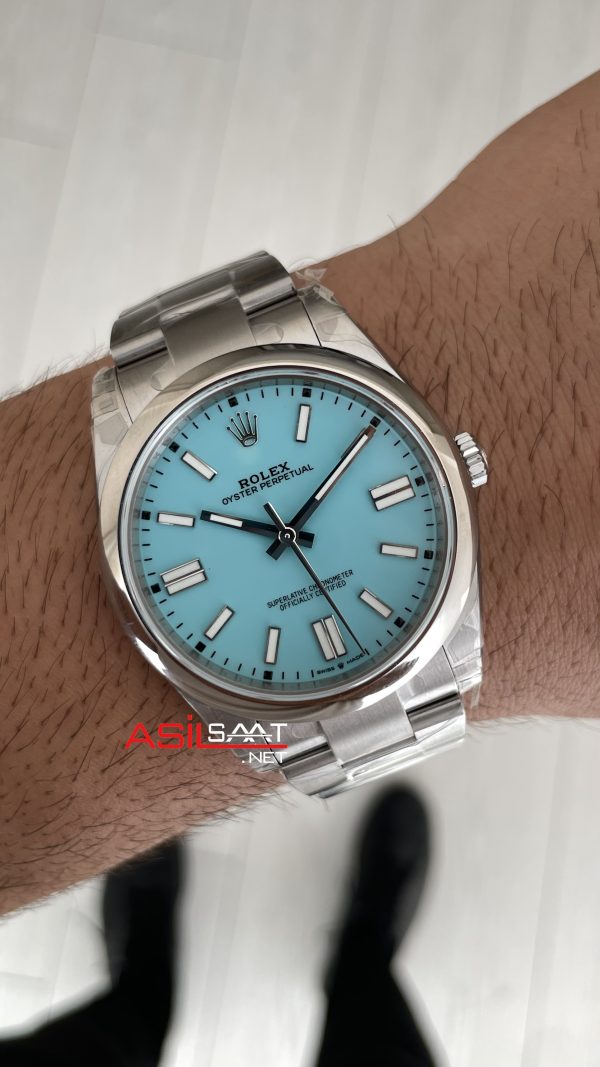 Rolex Oyster Perpetual Tiffany 124300 Turquoise Dial 41mm DD3230 Tungsten VS Factory V2 Super Clone Swiss ETA Saat Rolex Oyster Perpetual Tiffany 124300 Turquoise Dial 41mm DD3230 Tungsten VS Factory V2 Super Clone Swiss ETA Saat