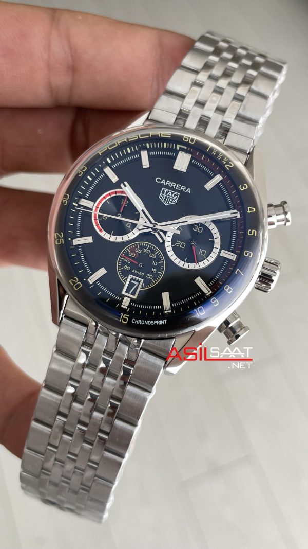 TAG Heuer Porsche Carrera Chronosprint Jubilee Chronograph 41mm Siyah Kadran Replika Saat TAG Heuer Porsche Carrera Chronosprint Jubilee Chronograph 41mm Siyah Kadran Replika Saat